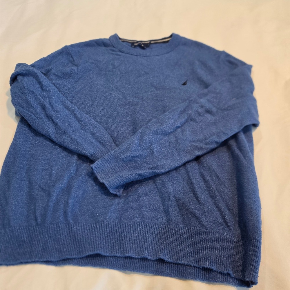 Nautica Sweater Mens Large Blue Excellent Heathered Crewneck S27004 Logo
